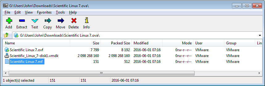 An OVA (single file) archive of the same Virtual Appliance, as opened with 7-ZIP