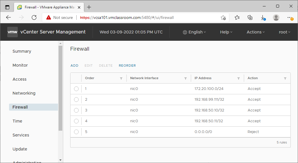 vCenter VCSA Firewall